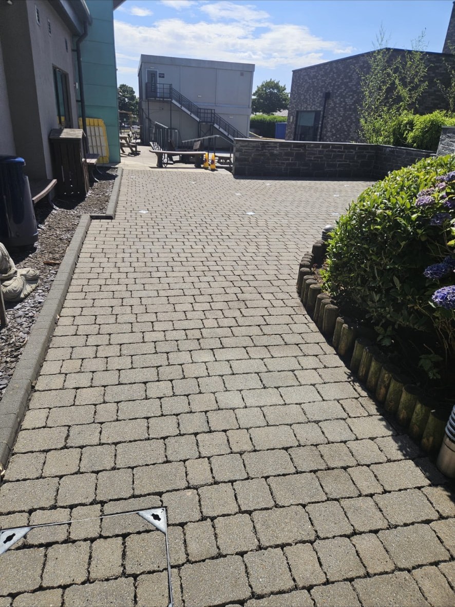 Commercial block paved walkway cleaned end to end